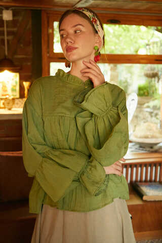 Ruffled Voile Blouse Soft Green - 2