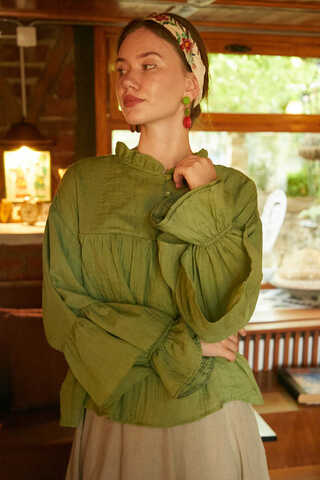 Ruffled Voile Blouse Soft Green - 4