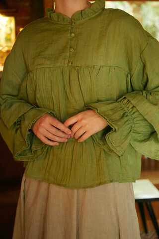 Ruffled Voile Blouse Soft Green - 3