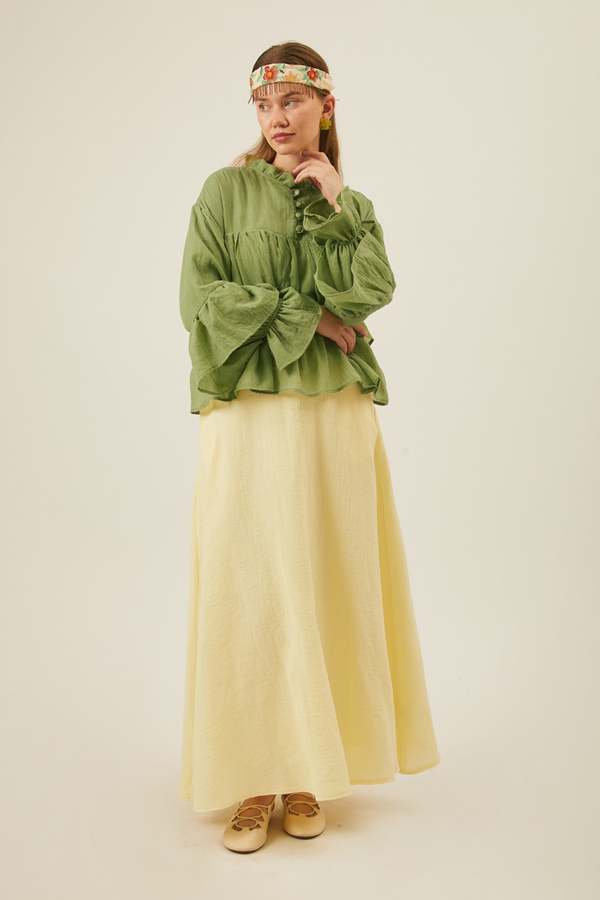 Ruffled Voile Blouse Soft Green - 10