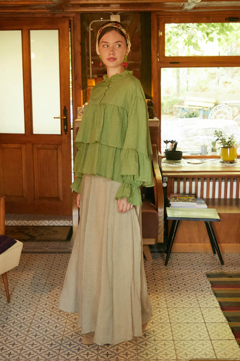 Ruffled Voile Blouse Soft Green