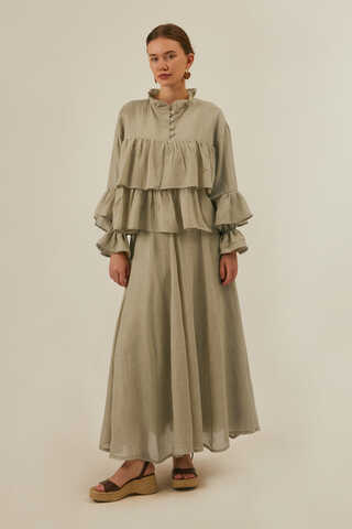 Ruffled Voile Blouse Stone - 5