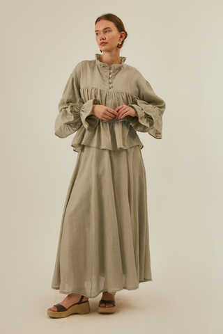 Ruffled Voile Blouse Stone - 7