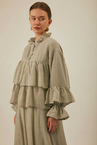 Ruffled Voile Blouse Stone - 9