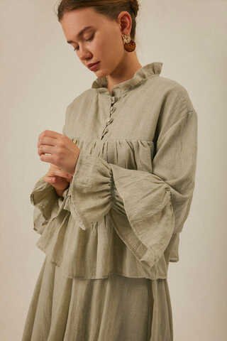 Ruffled Voile Blouse Stone - 11