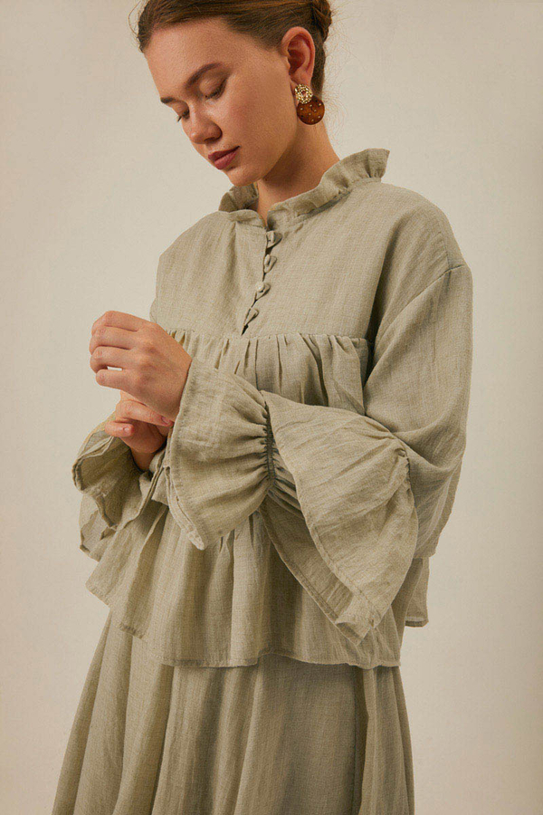 Ruffled Voile Blouse Stone - 11