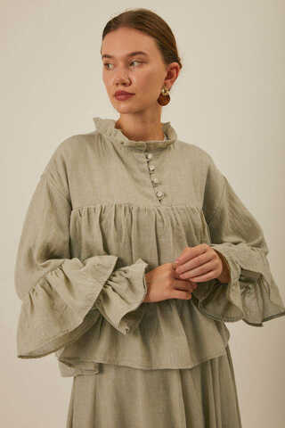 Ruffled Voile Blouse Stone - 8