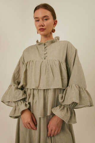Ruffled Voile Blouse Stone - 6