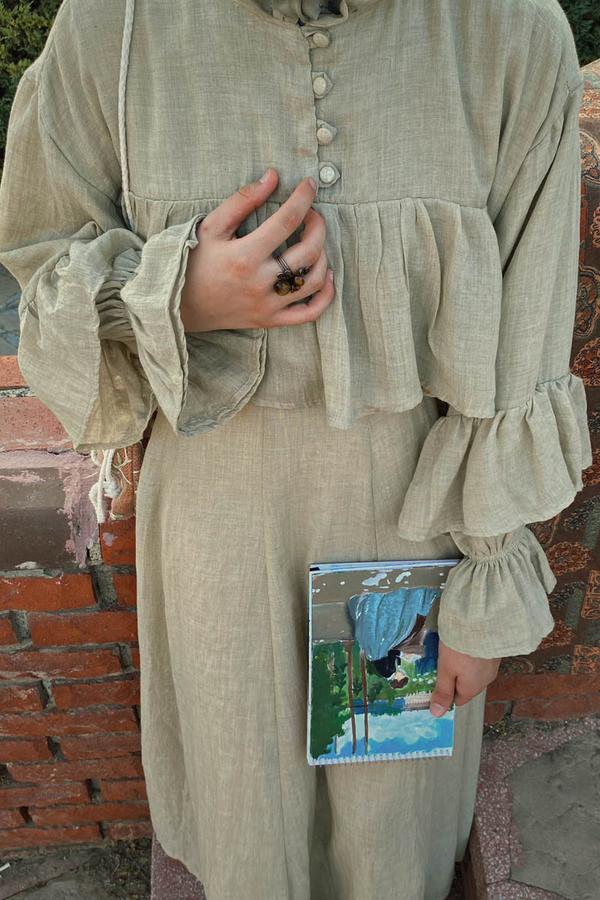 Ruffled Voile Blouse Stone - 2