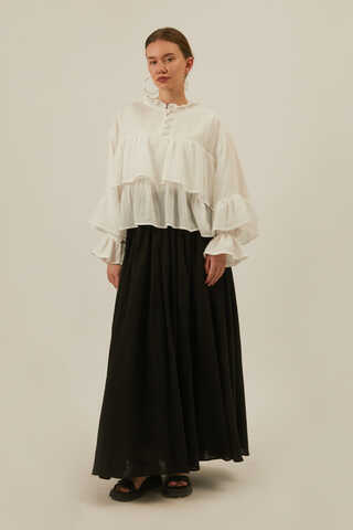 Ruffled Voile Blouse White - 13