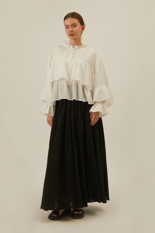 Ruffled Voile Blouse White - 13