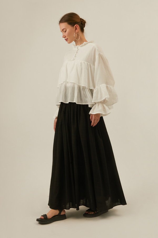 Ruffled Voile Blouse White - 14