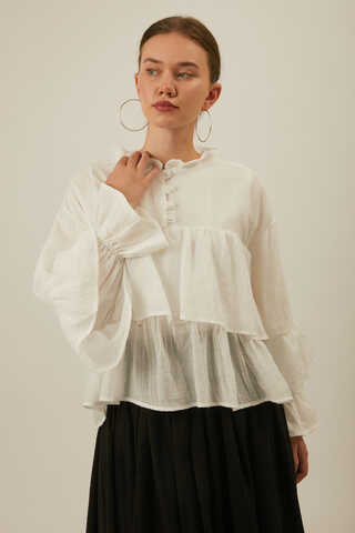 Ruffled Voile Blouse White - 12
