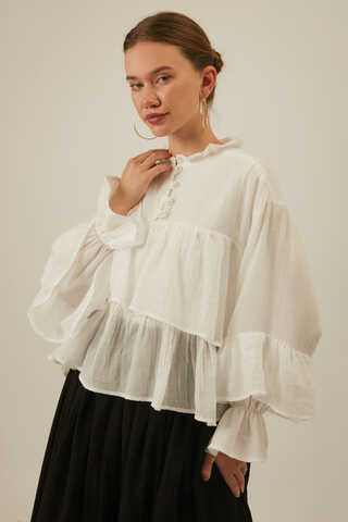 Ruffled Voile Blouse White - 15