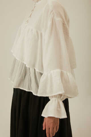 Ruffled Voile Blouse White - 16