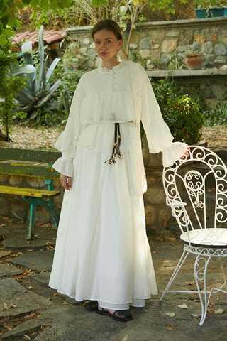 Ruffled Voile Blouse White - 7