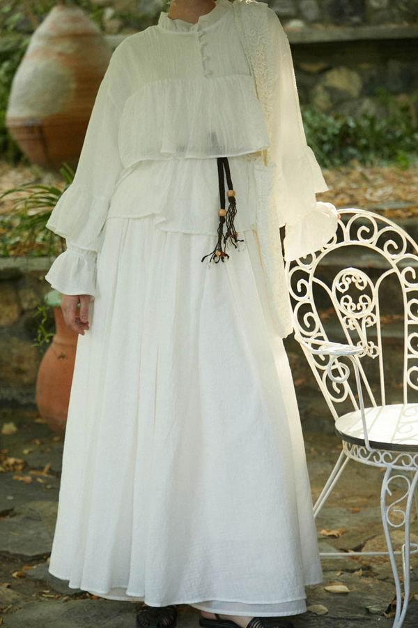 Ruffled Voile Blouse White - 8