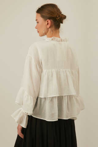 Ruffled Voile Blouse White - 17
