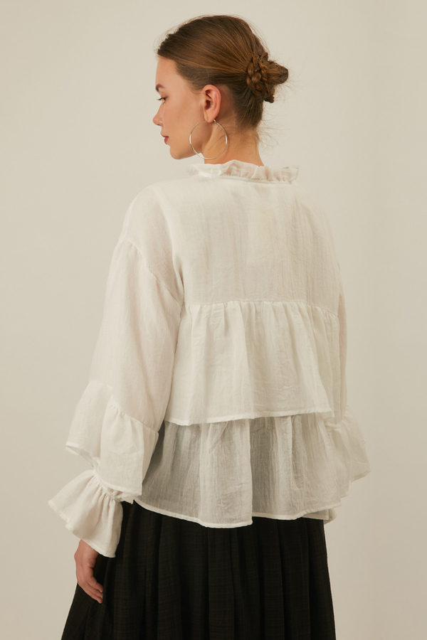 Ruffled Voile Blouse White - 17