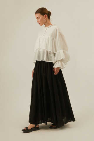 Ruffled Voile Blouse White - 14