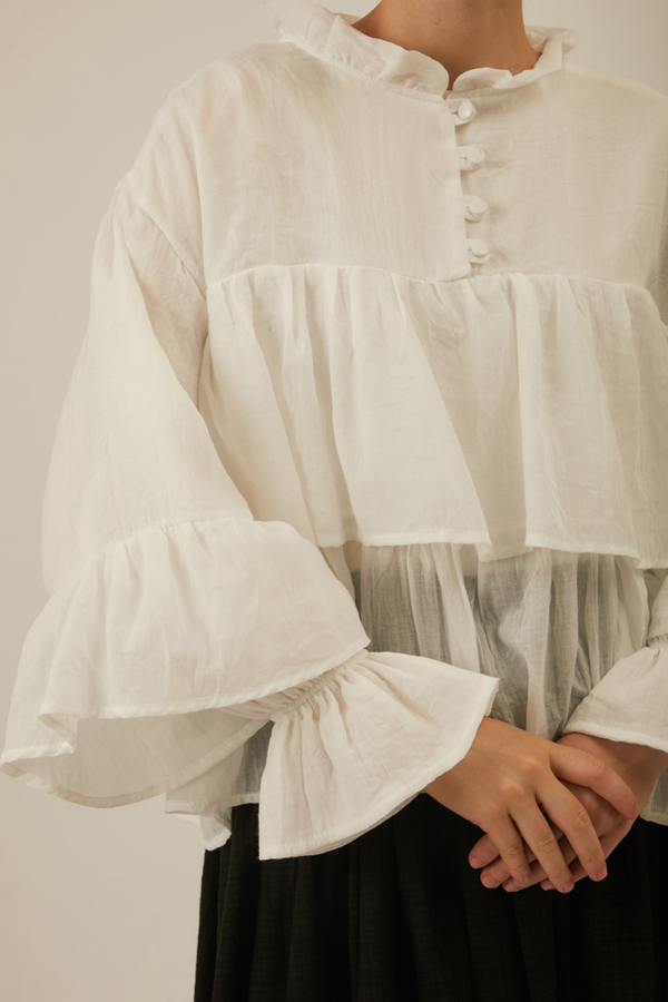 Ruffled Voile Blouse White - 11