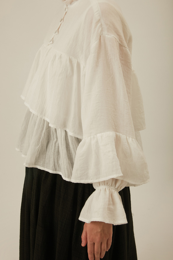 Ruffled Voile Blouse White - 16