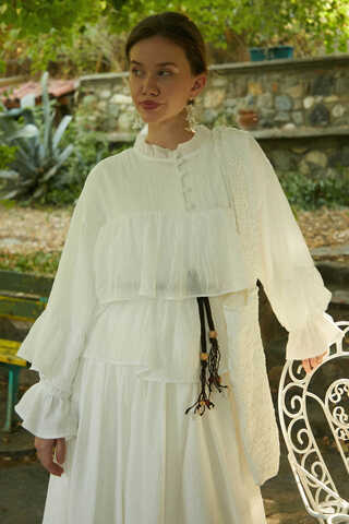 Ruffled Voile Blouse White - 10