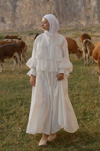 Ruffled Voile Blouse White - 2