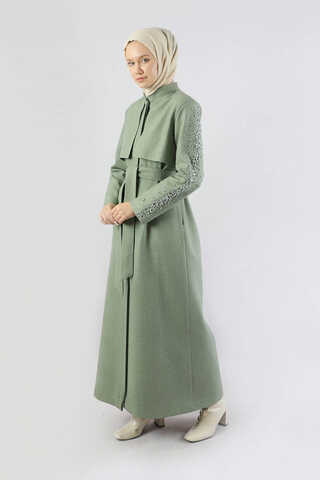 Rüzgarlık Detaylı Taşlı Kaban Mint - 3