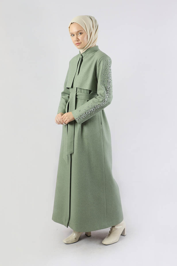 Rüzgarlık Detaylı Taşlı Kaban Mint - 3