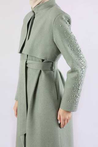 Rüzgarlık Detaylı Taşlı Kaban Mint - 4