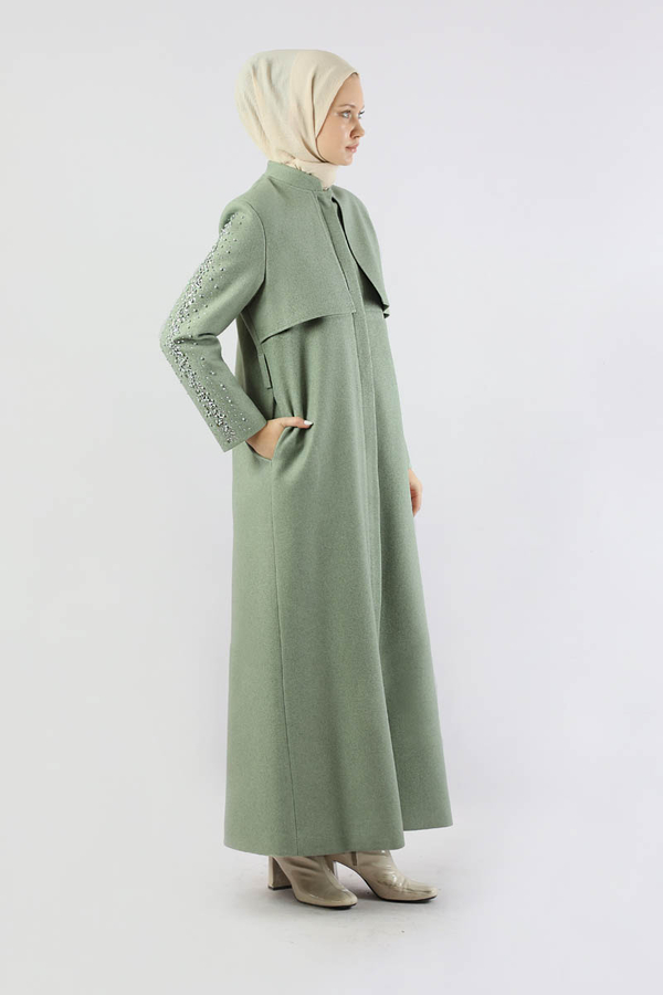 Rüzgarlık Detaylı Taşlı Kaban Mint - 5