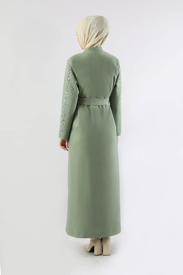 Rüzgarlık Detaylı Taşlı Kaban Mint - 6