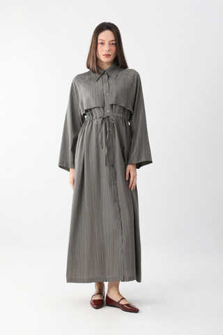 Rüzgarlıklı Gömlek Elbise Antrasit - 5