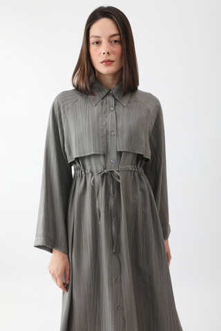 Rüzgarlıklı Gömlek Elbise Antrasit - 1