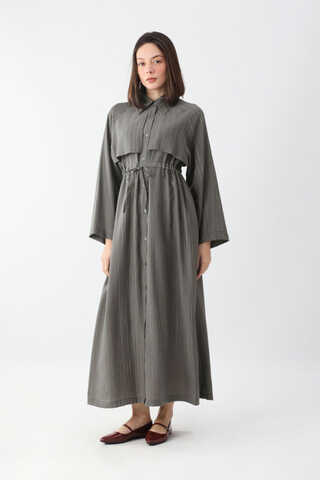 Rüzgarlıklı Gömlek Elbise Antrasit - 3