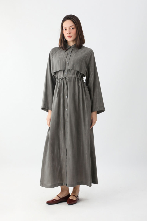 Rüzgarlıklı Gömlek Elbise Antrasit - 3