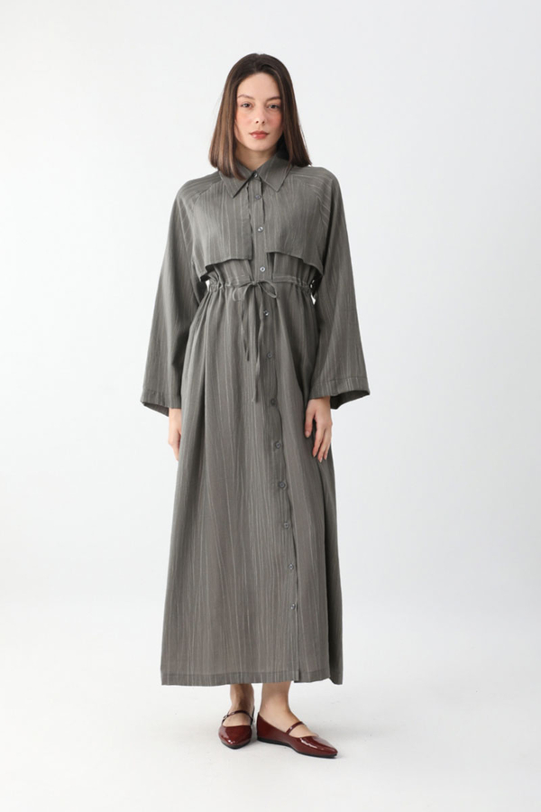 Rüzgarlıklı Gömlek Elbise Antrasit - 5