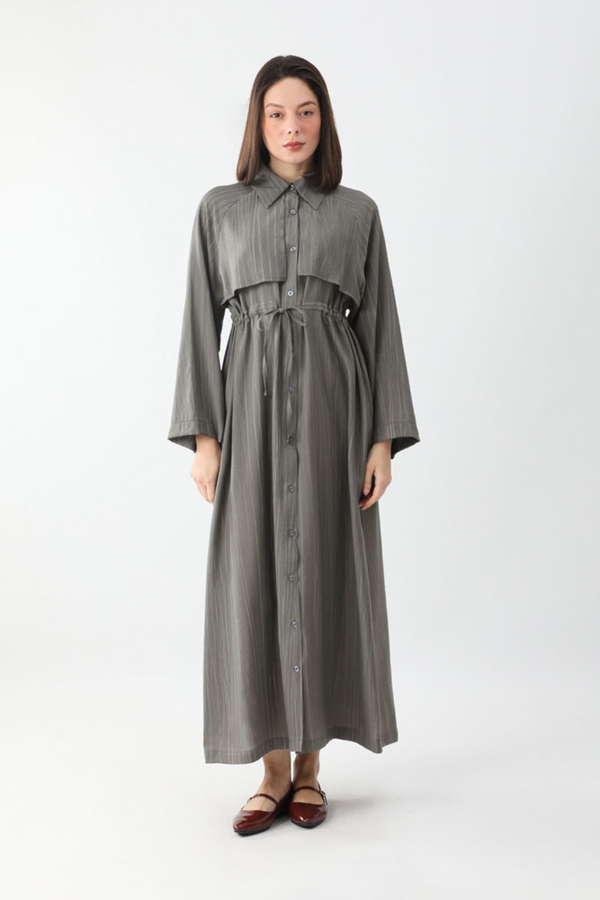 Rüzgarlıklı Gömlek Elbise Antrasit - 2