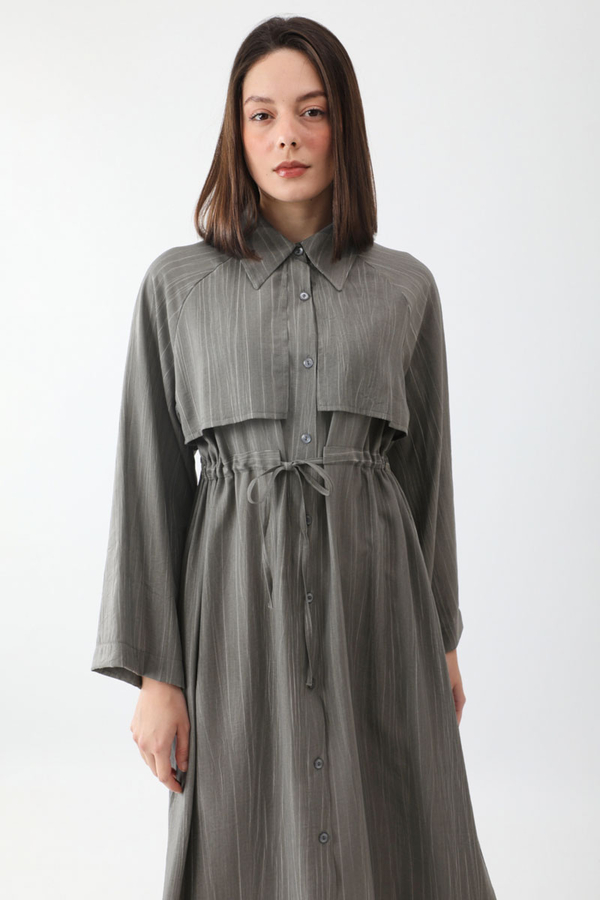 Rüzgarlıklı Gömlek Elbise Antrasit - 1