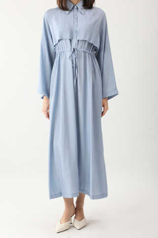 Rüzgarlıklı Gömlek Elbise Bebe Mavisi - 1