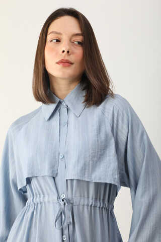 Rüzgarlıklı Gömlek Elbise Bebe Mavisi - 7