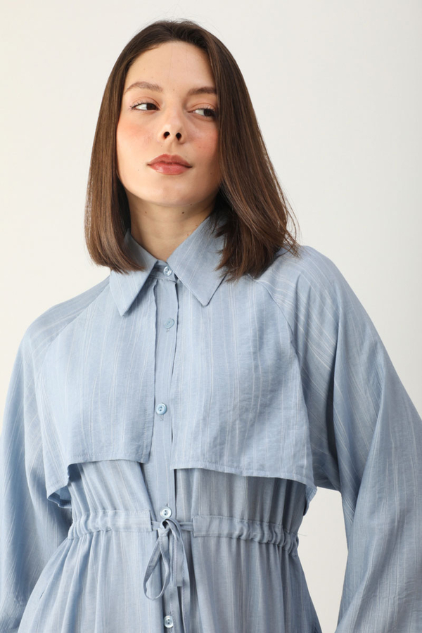 Rüzgarlıklı Gömlek Elbise Bebe Mavisi - 7