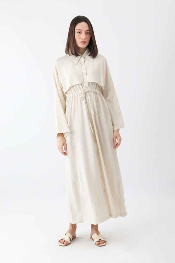 Rüzgarlıklı Gömlek Elbise Beyaz - 2