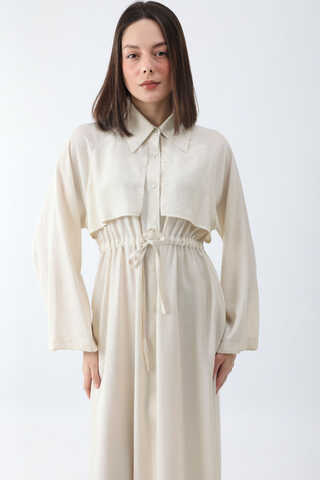 Rüzgarlıklı Gömlek Elbise Beyaz - 5