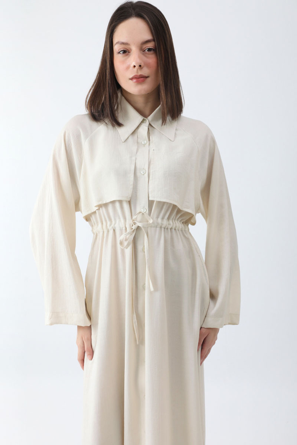 Rüzgarlıklı Gömlek Elbise Beyaz - 5