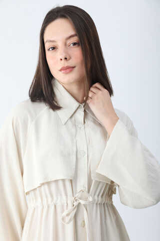 Rüzgarlıklı Gömlek Elbise Beyaz - 6