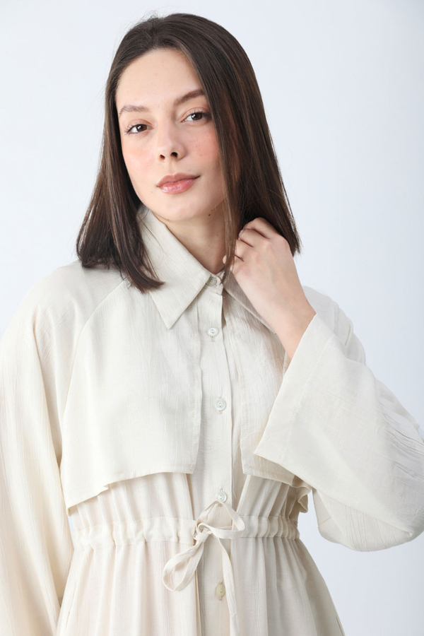 Rüzgarlıklı Gömlek Elbise Beyaz - 6