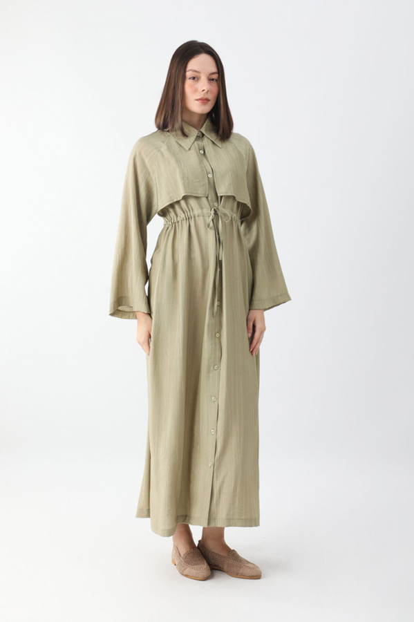 Rüzgarlıklı Gömlek Elbise Haki - 3