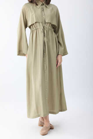 Rüzgarlıklı Gömlek Elbise Haki - 4